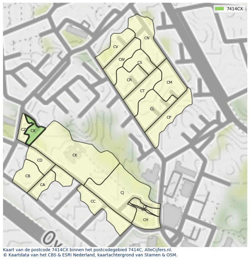 Afbeelding van het postcodegebied 7414 CX op de kaart.