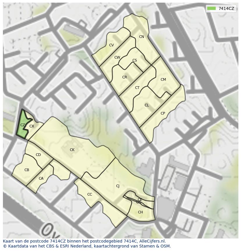 Afbeelding van het postcodegebied 7414 CZ op de kaart.