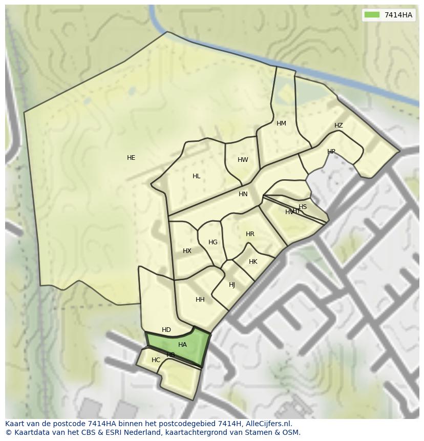 Afbeelding van het postcodegebied 7414 HA op de kaart.