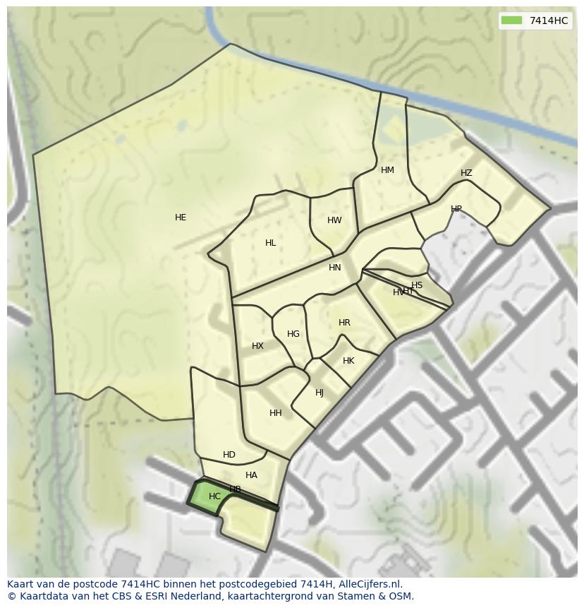 Afbeelding van het postcodegebied 7414 HC op de kaart.