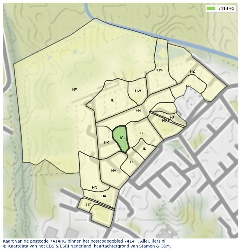Afbeelding van het postcodegebied 7414 HG op de kaart.