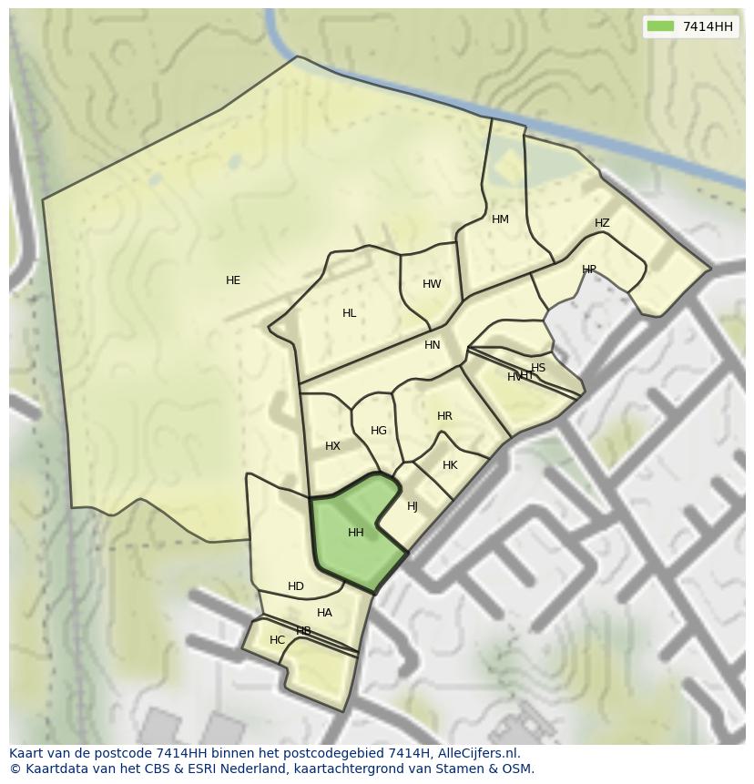 Afbeelding van het postcodegebied 7414 HH op de kaart.