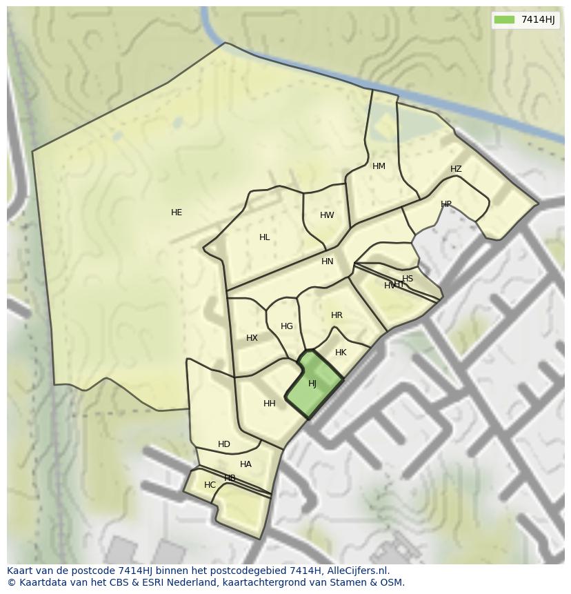 Afbeelding van het postcodegebied 7414 HJ op de kaart.