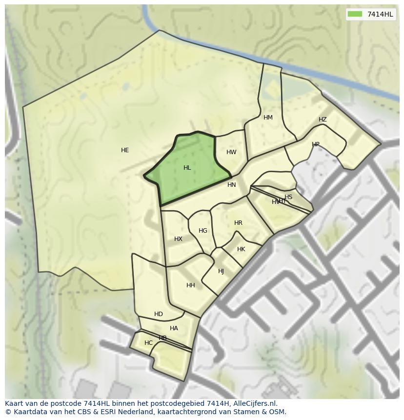 Afbeelding van het postcodegebied 7414 HL op de kaart.