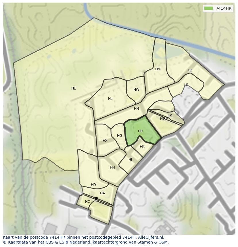 Afbeelding van het postcodegebied 7414 HR op de kaart.