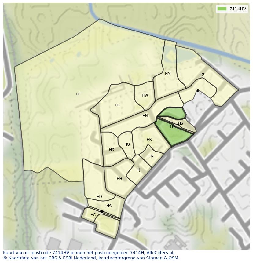 Afbeelding van het postcodegebied 7414 HV op de kaart.