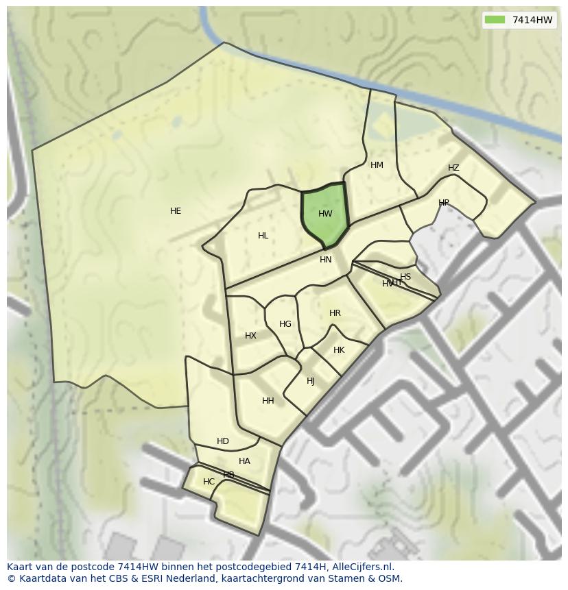 Afbeelding van het postcodegebied 7414 HW op de kaart.