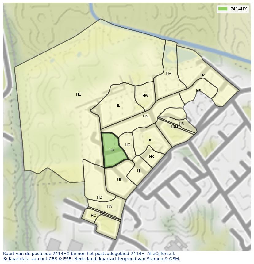 Afbeelding van het postcodegebied 7414 HX op de kaart.