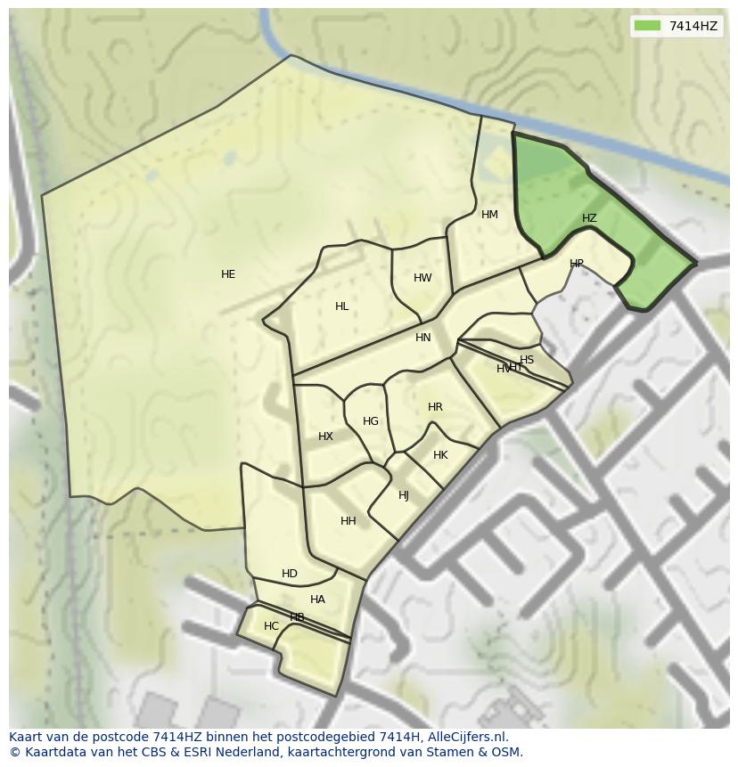 Afbeelding van het postcodegebied 7414 HZ op de kaart.