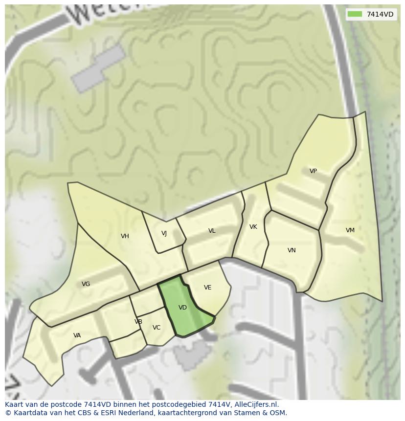 Afbeelding van het postcodegebied 7414 VD op de kaart.