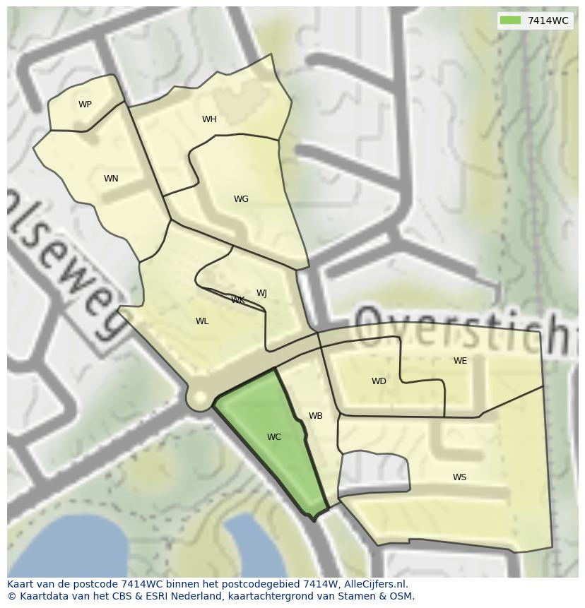 Afbeelding van het postcodegebied 7414 WC op de kaart.