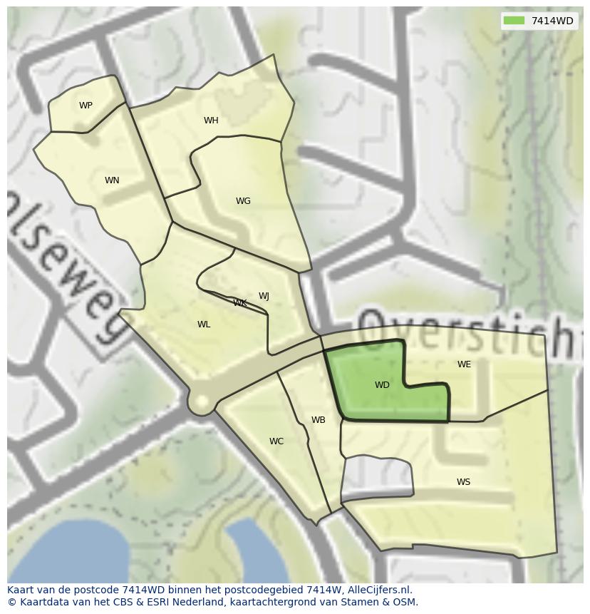 Afbeelding van het postcodegebied 7414 WD op de kaart.