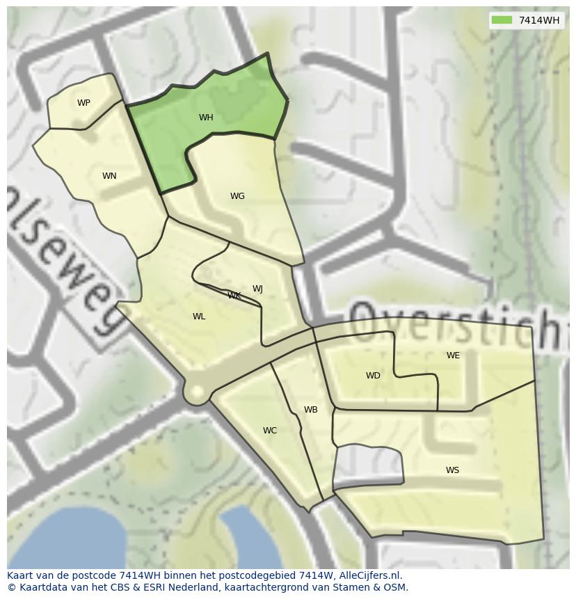 Afbeelding van het postcodegebied 7414 WH op de kaart.