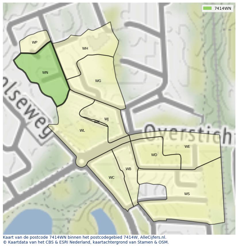 Afbeelding van het postcodegebied 7414 WN op de kaart.