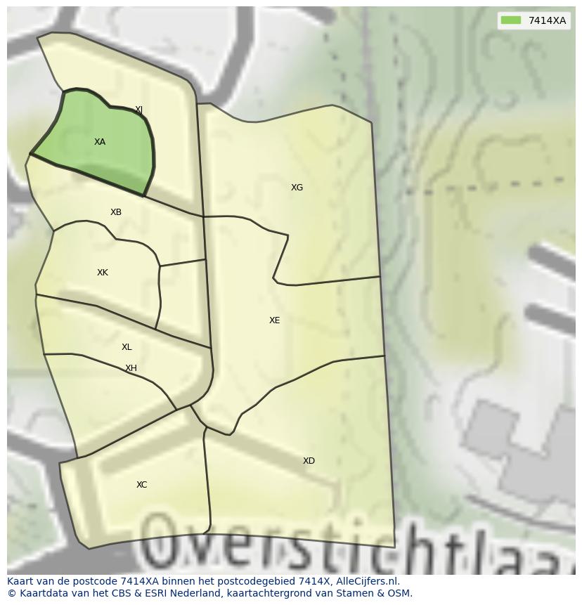 Afbeelding van het postcodegebied 7414 XA op de kaart.
