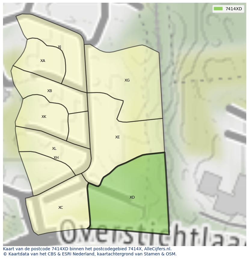 Afbeelding van het postcodegebied 7414 XD op de kaart.