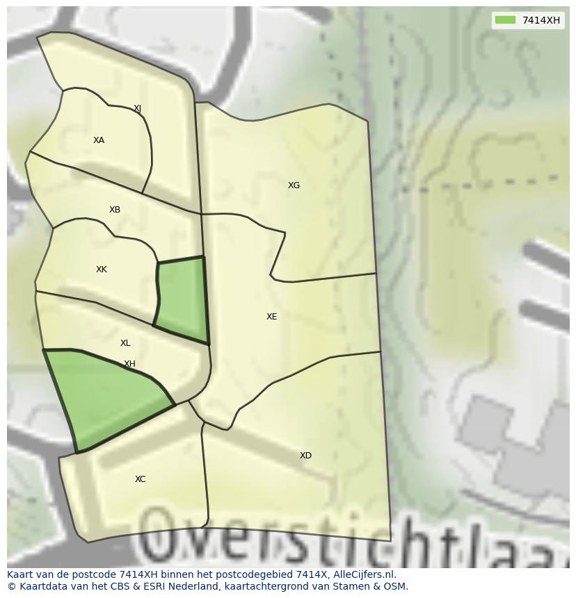 Afbeelding van het postcodegebied 7414 XH op de kaart.