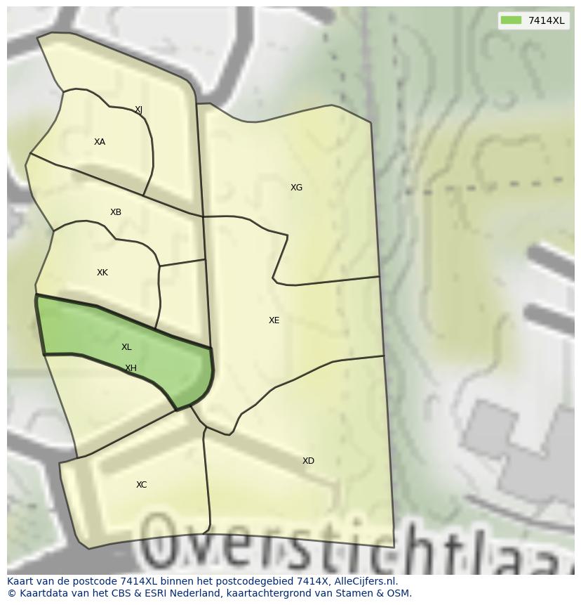 Afbeelding van het postcodegebied 7414 XL op de kaart.