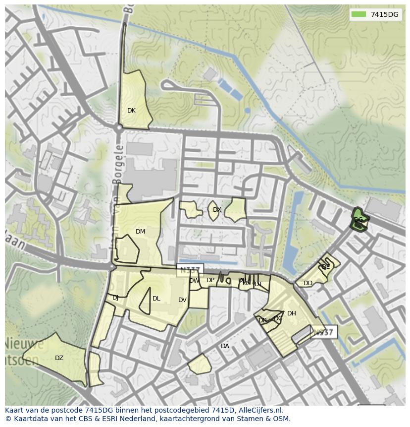 Afbeelding van het postcodegebied 7415 DG op de kaart.