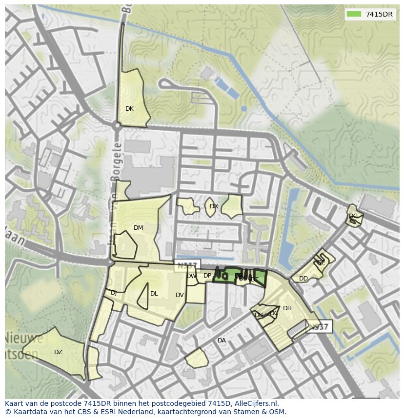 Afbeelding van het postcodegebied 7415 DR op de kaart.