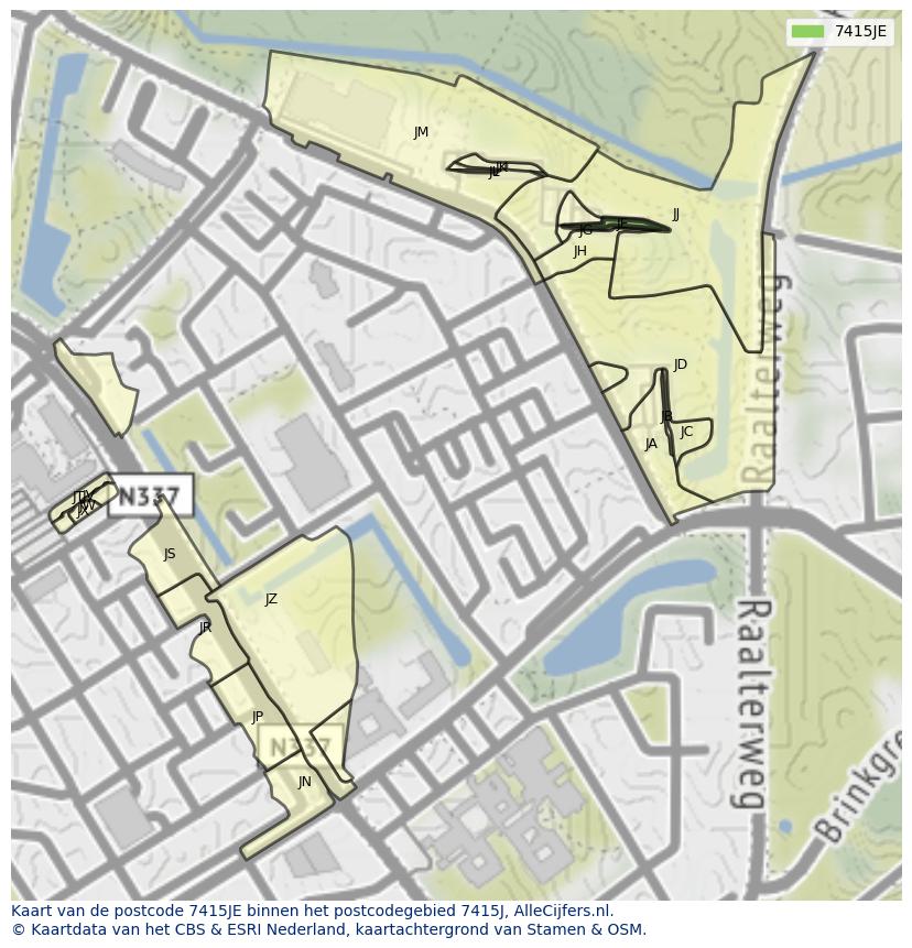 Afbeelding van het postcodegebied 7415 JE op de kaart.