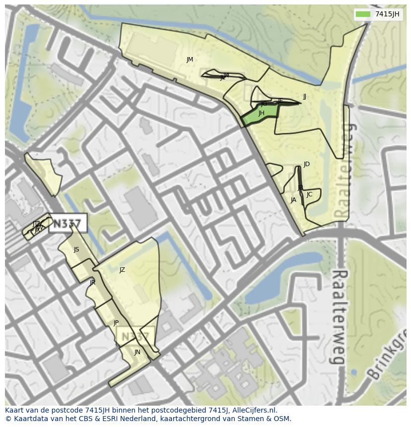 Afbeelding van het postcodegebied 7415 JH op de kaart.