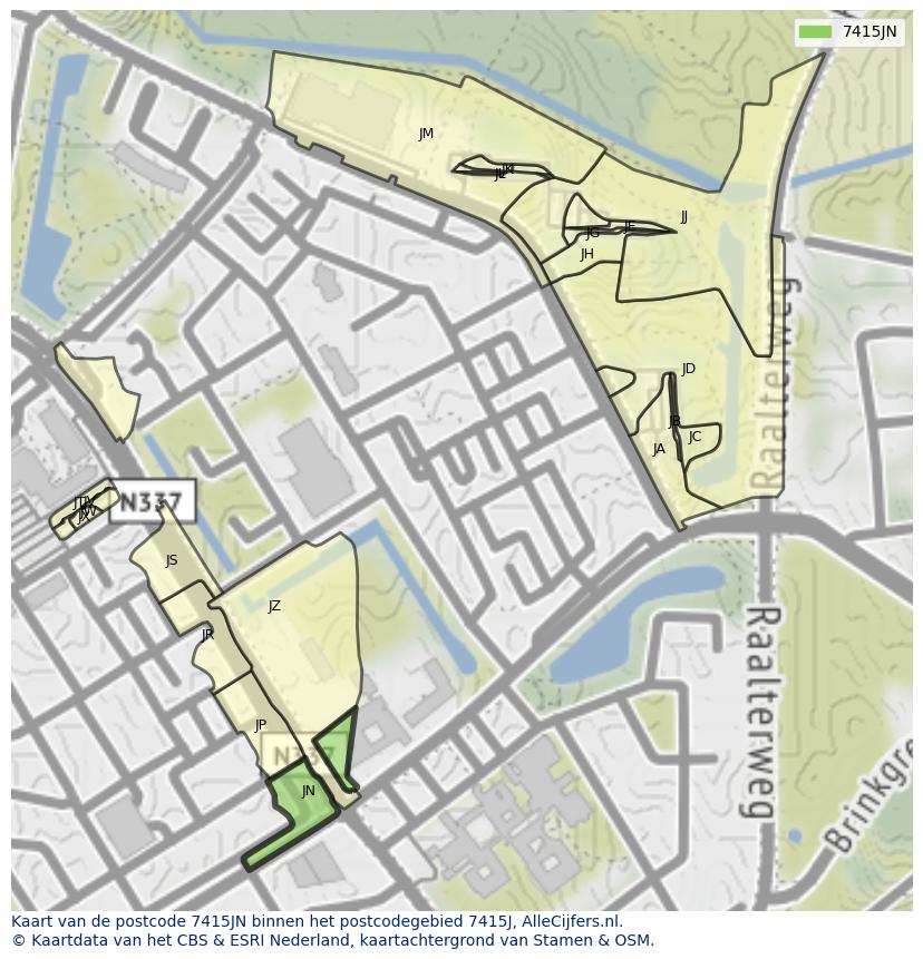 Afbeelding van het postcodegebied 7415 JN op de kaart.