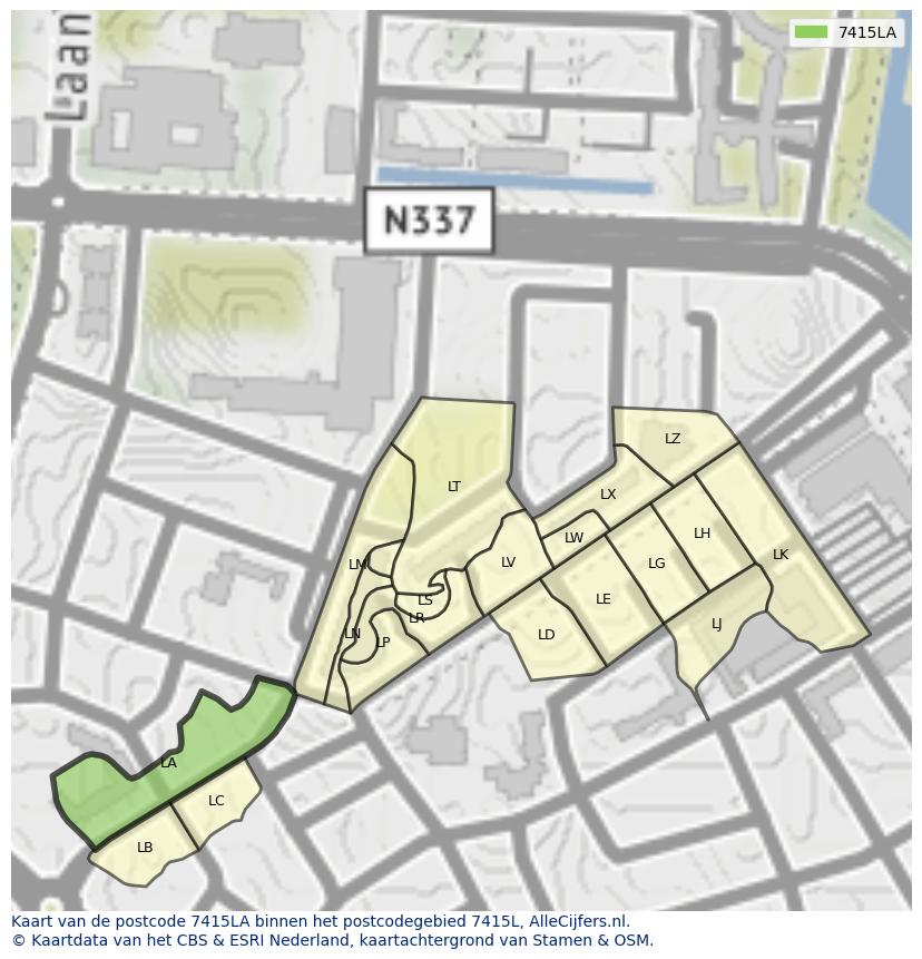 Afbeelding van het postcodegebied 7415 LA op de kaart.