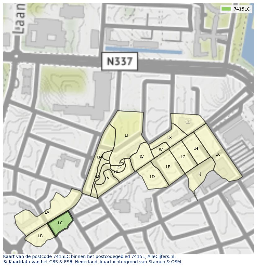 Afbeelding van het postcodegebied 7415 LC op de kaart.