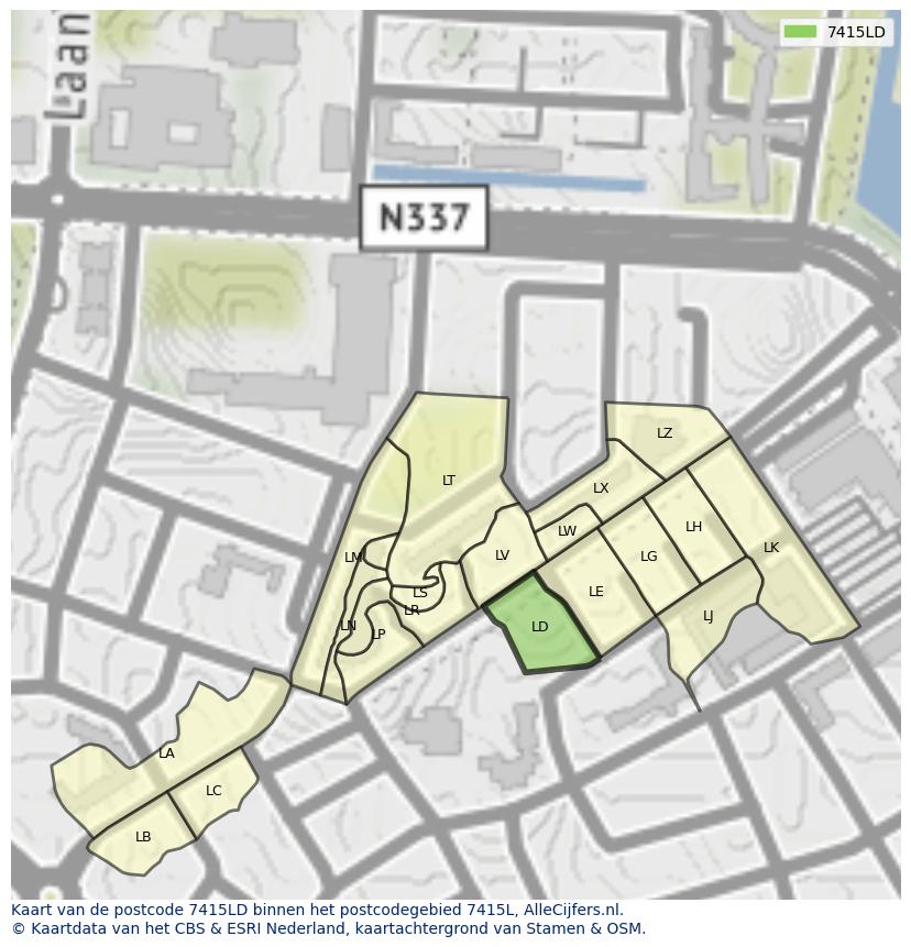 Afbeelding van het postcodegebied 7415 LD op de kaart.
