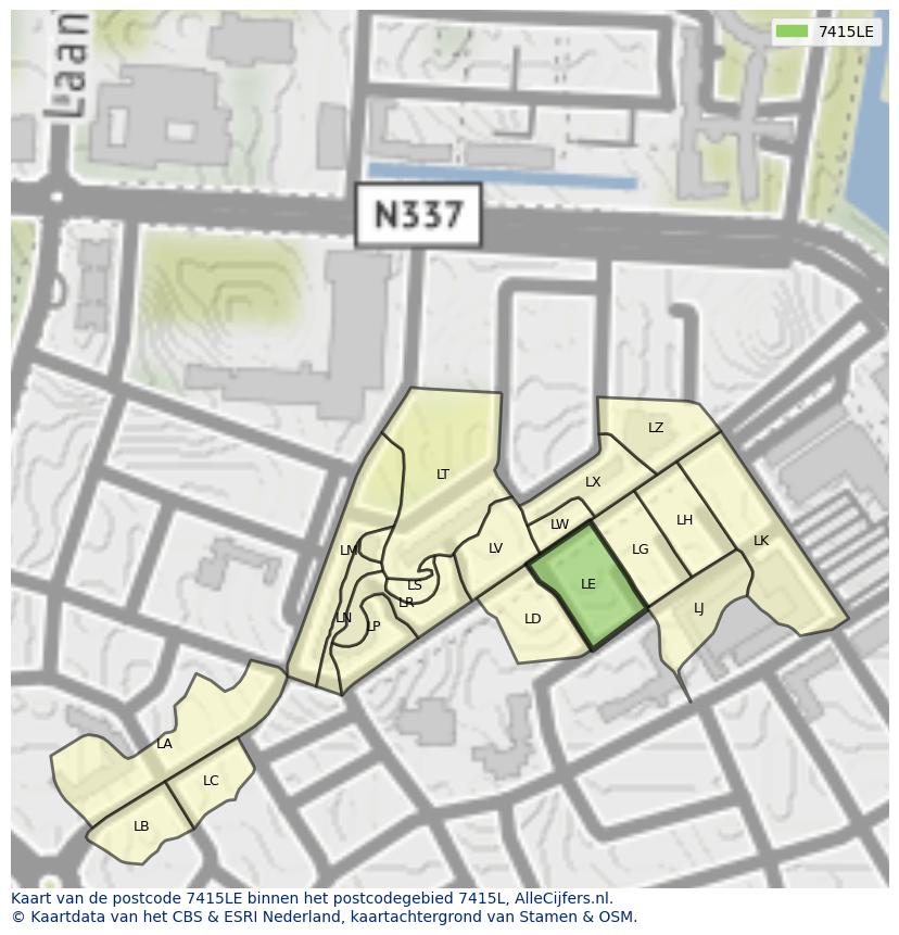 Afbeelding van het postcodegebied 7415 LE op de kaart.