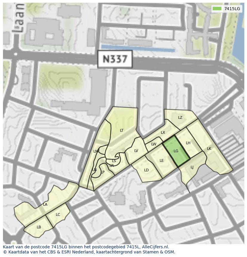 Afbeelding van het postcodegebied 7415 LG op de kaart.