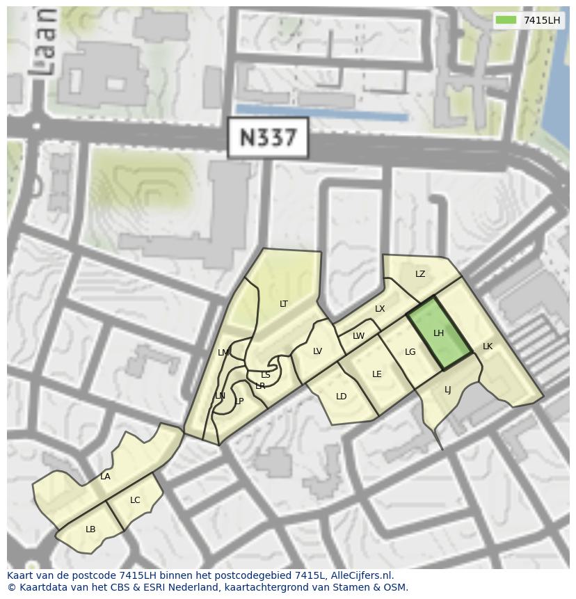 Afbeelding van het postcodegebied 7415 LH op de kaart.