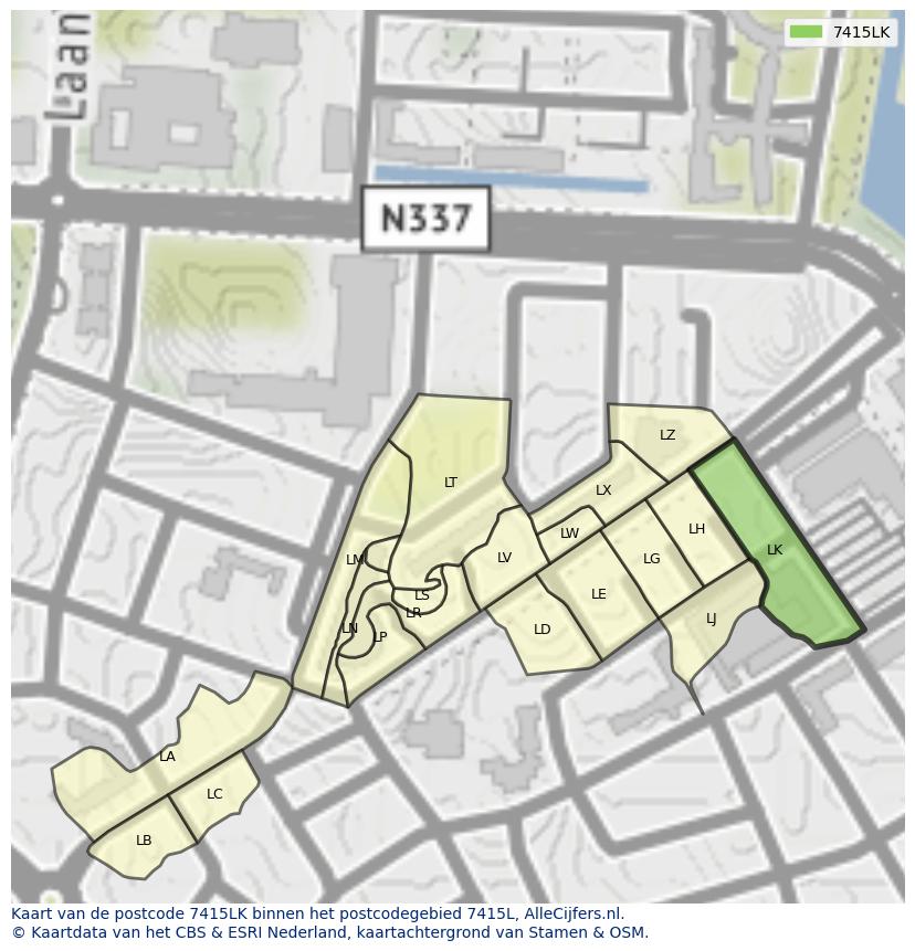 Afbeelding van het postcodegebied 7415 LK op de kaart.