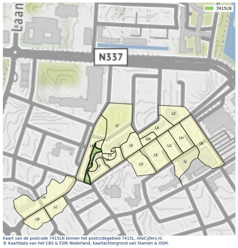 Afbeelding van het postcodegebied 7415 LN op de kaart.