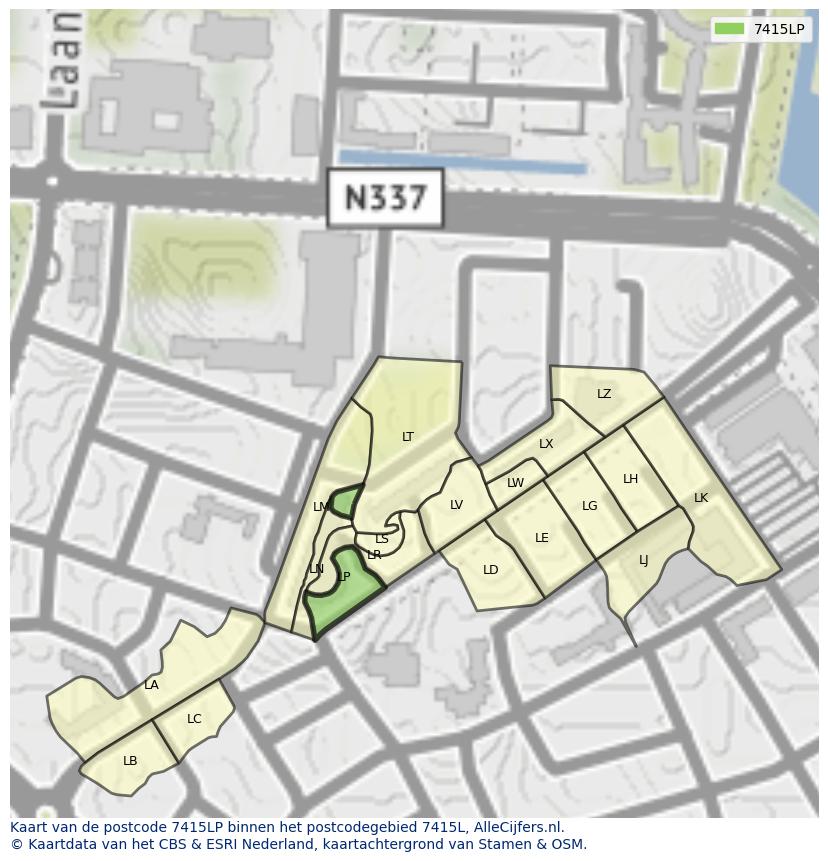 Afbeelding van het postcodegebied 7415 LP op de kaart.