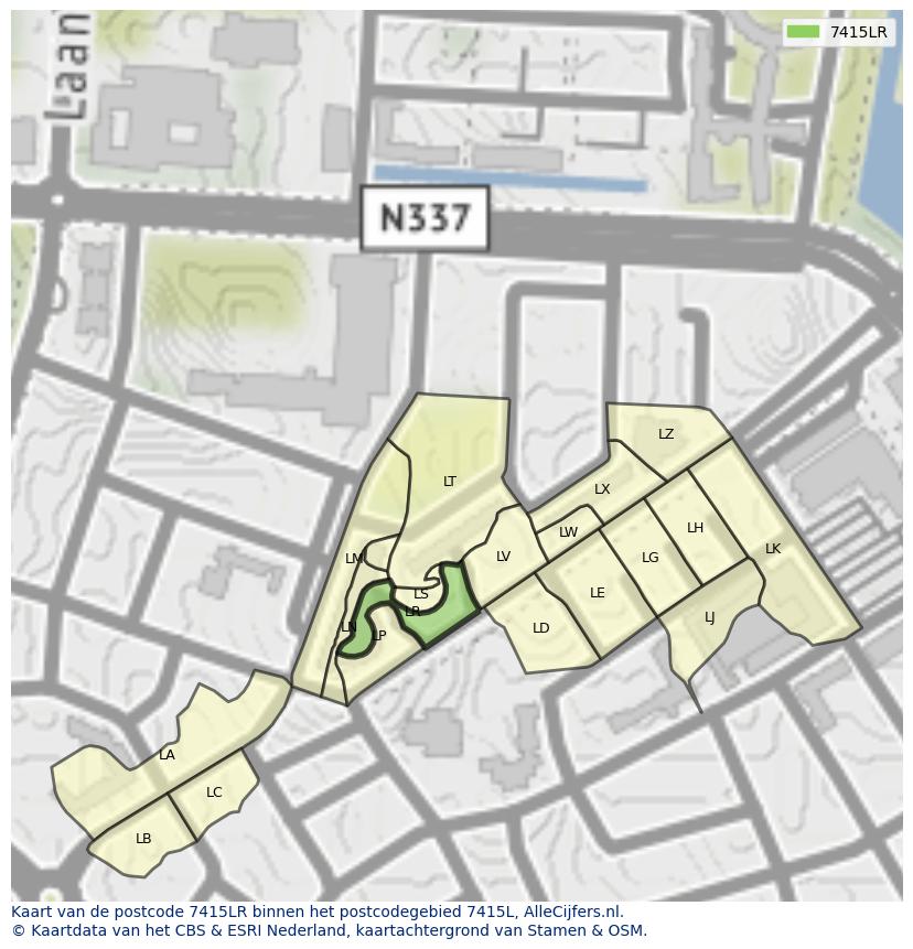 Afbeelding van het postcodegebied 7415 LR op de kaart.