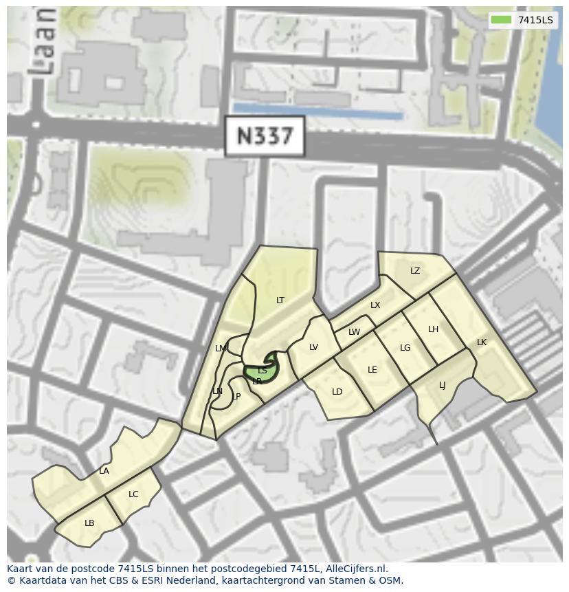 Afbeelding van het postcodegebied 7415 LS op de kaart.