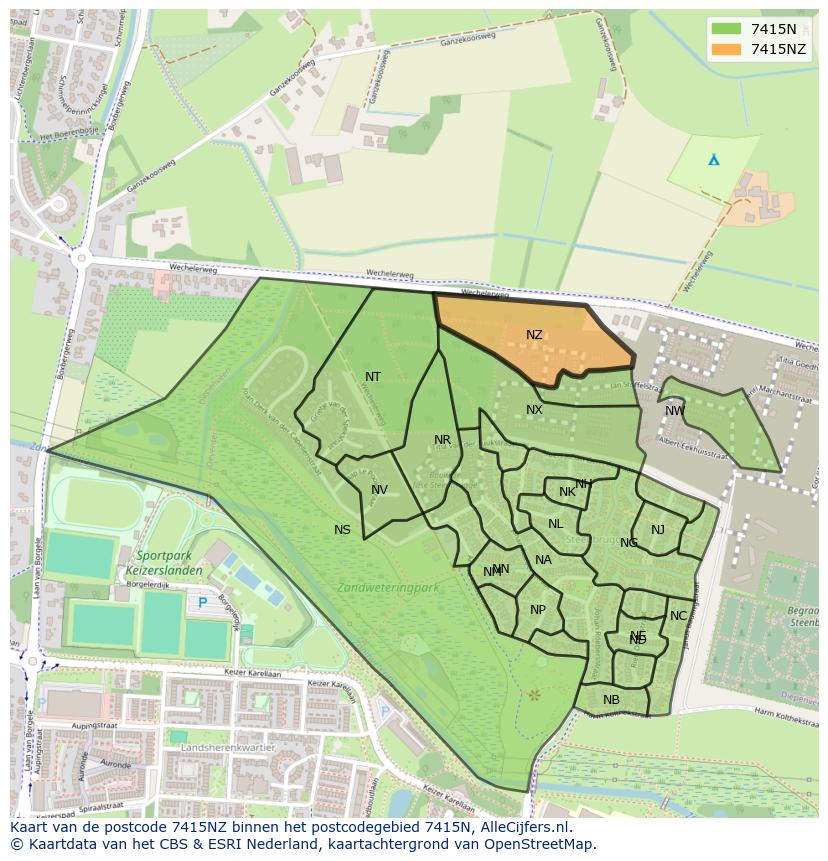 Afbeelding van het postcodegebied 7415 NZ op de kaart.