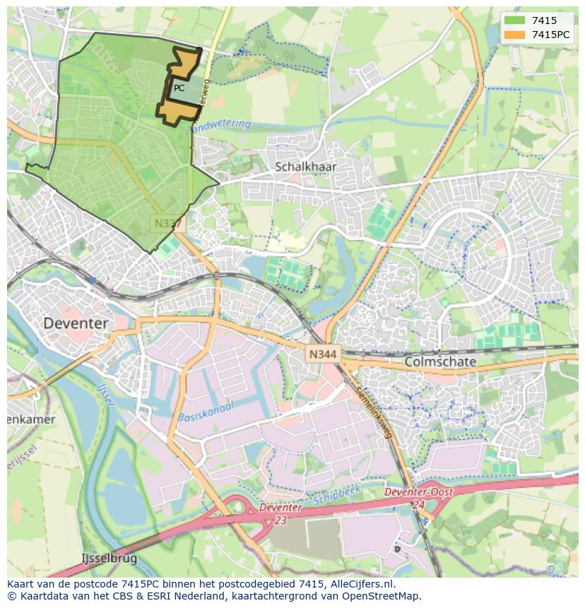 Afbeelding van het postcodegebied 7415 PC op de kaart.
