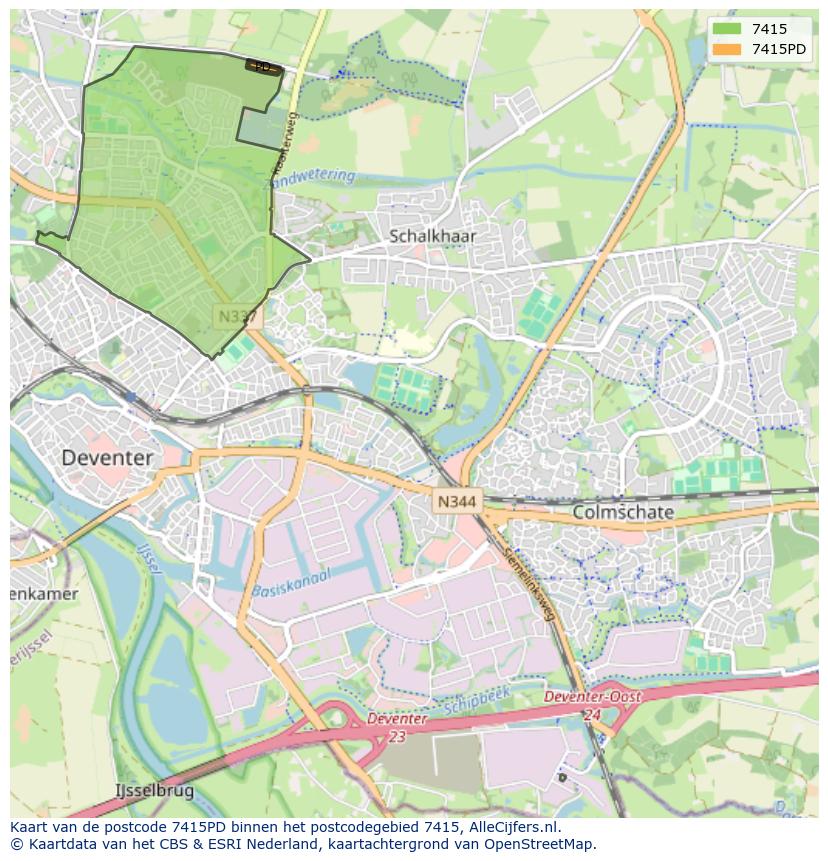 Afbeelding van het postcodegebied 7415 PD op de kaart.