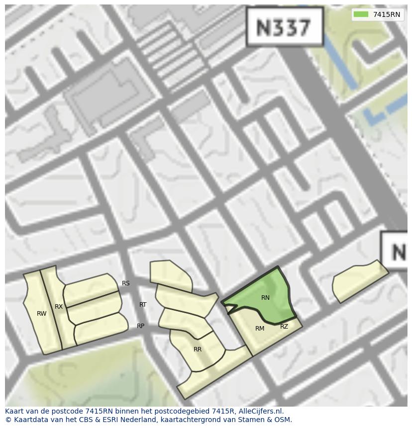 Afbeelding van het postcodegebied 7415 RN op de kaart.