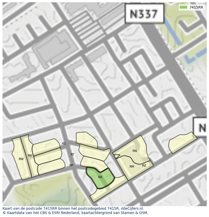 Afbeelding van het postcodegebied 7415 RR op de kaart.