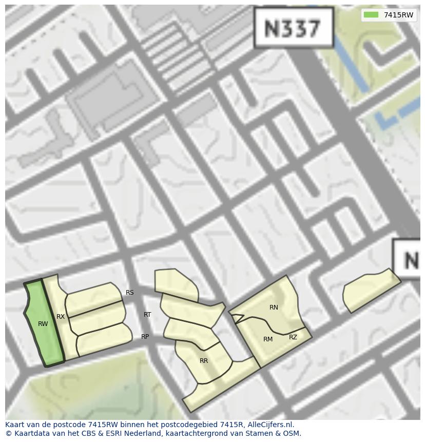 Afbeelding van het postcodegebied 7415 RW op de kaart.