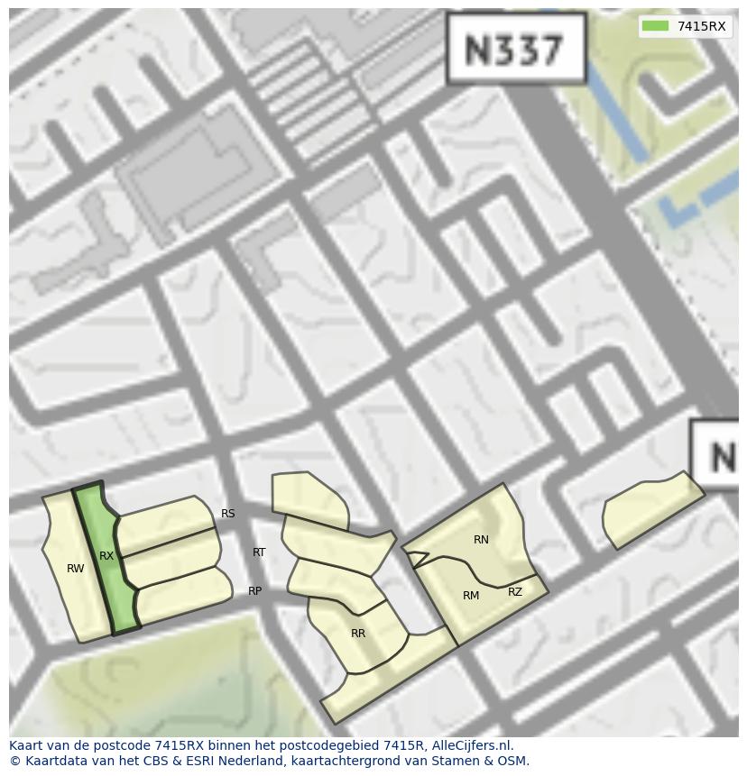 Afbeelding van het postcodegebied 7415 RX op de kaart.