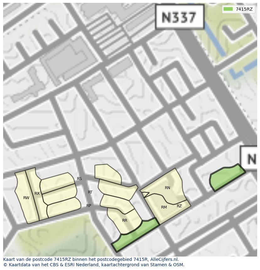 Afbeelding van het postcodegebied 7415 RZ op de kaart.