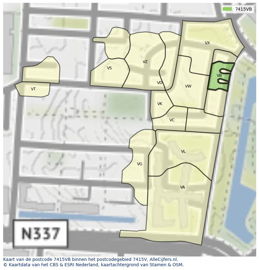 Afbeelding van het postcodegebied 7415 VB op de kaart.