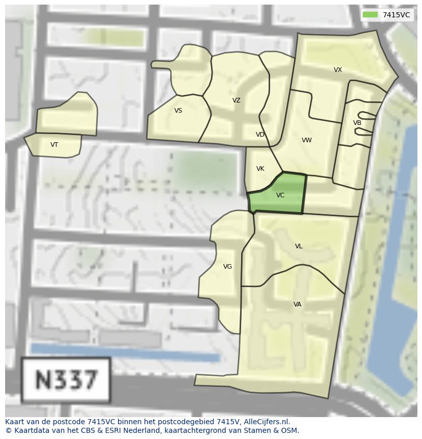 Afbeelding van het postcodegebied 7415 VC op de kaart.