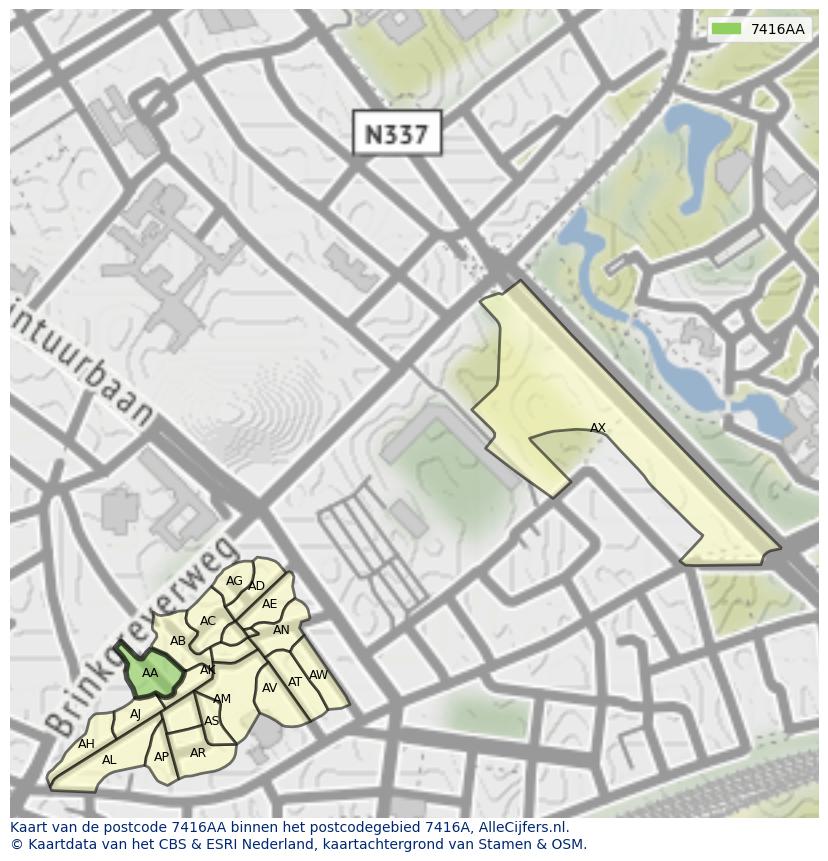 Afbeelding van het postcodegebied 7416 AA op de kaart.