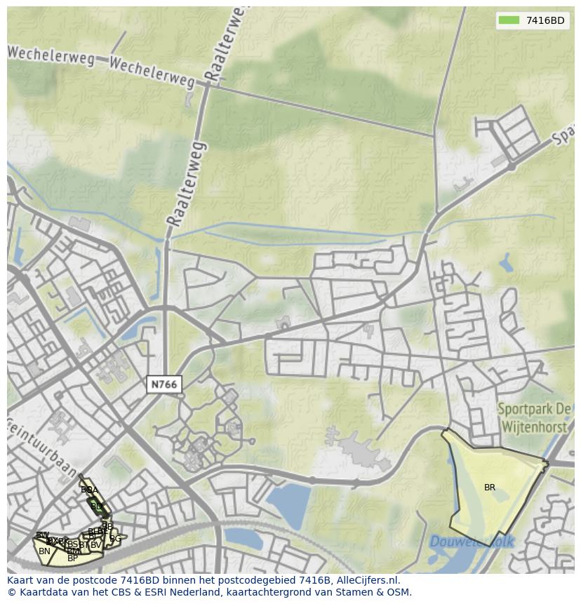 Afbeelding van het postcodegebied 7416 BD op de kaart.